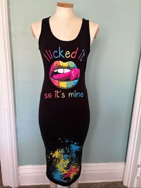 M&M'S Black Midi Dress with Rainbow Lip Graphic